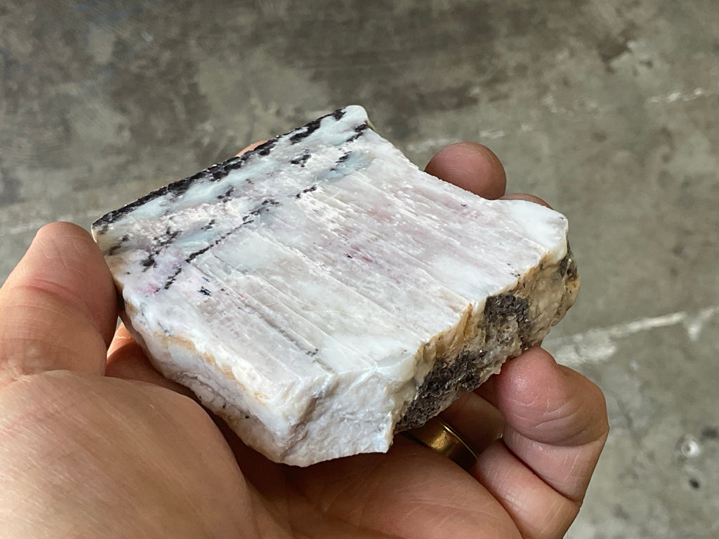 208g Pink Petalite Polished Slab with Lepidolite Crust