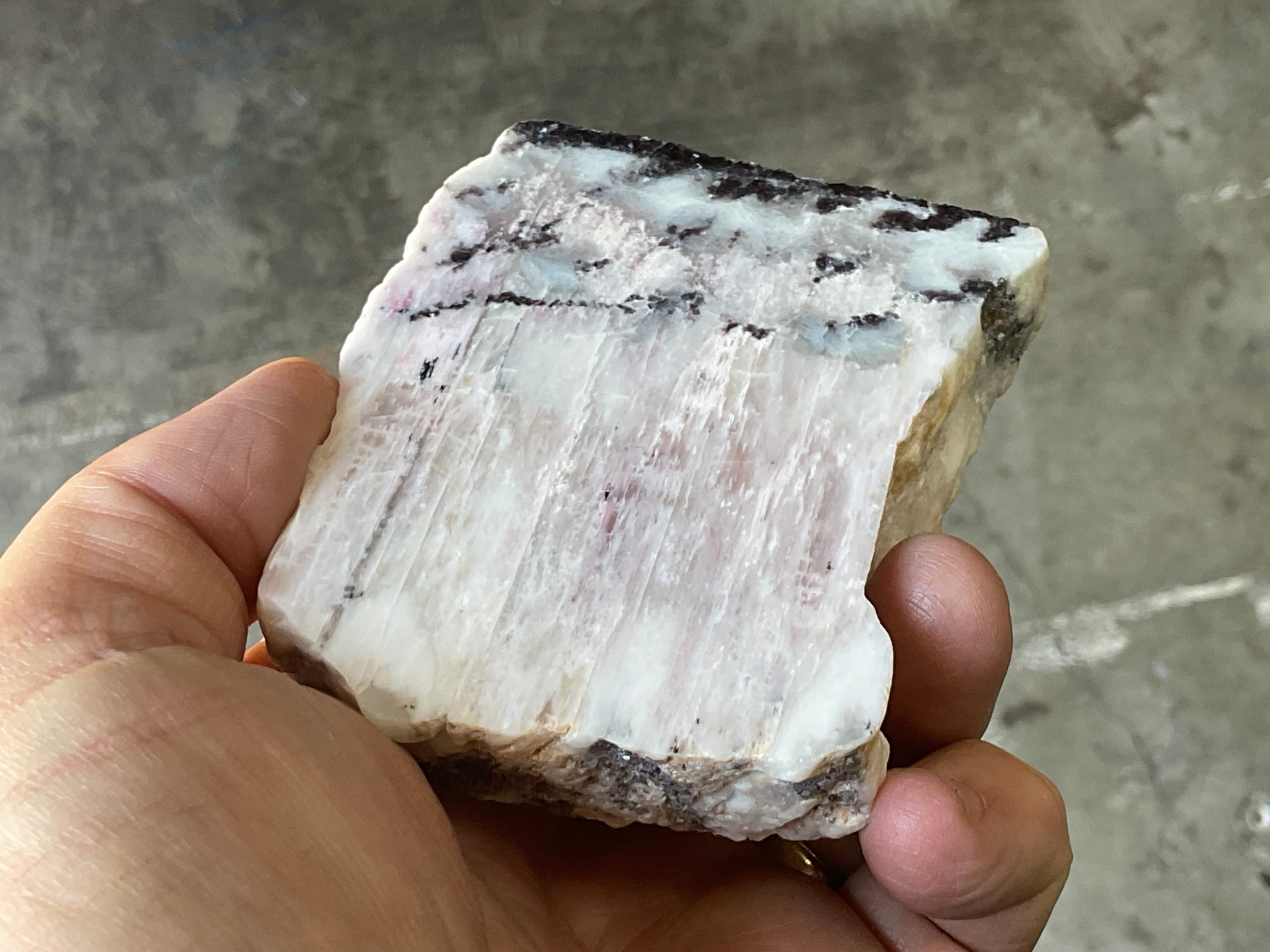 208g Pink Petalite Polished Slab with Lepidolite Crust