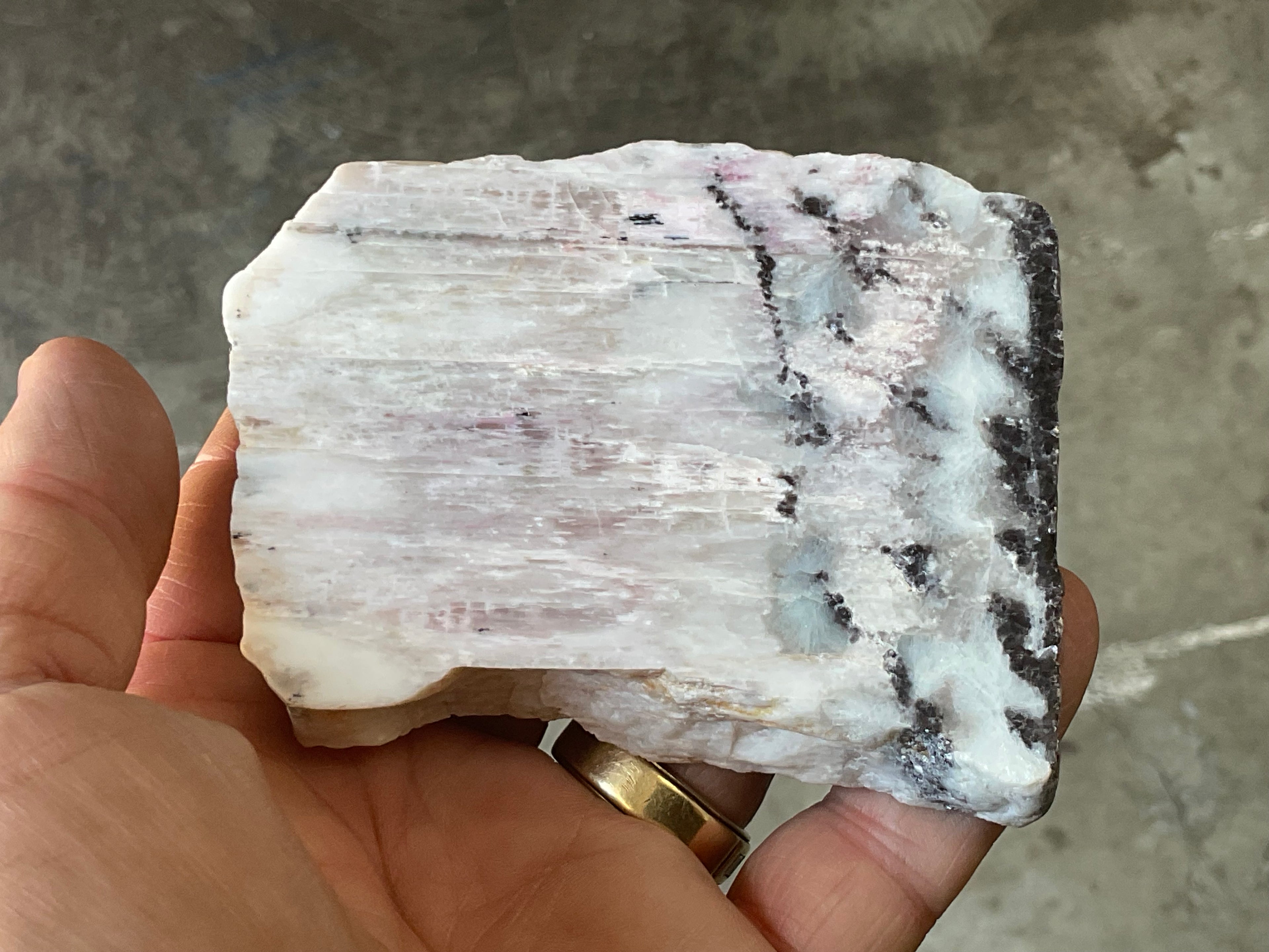 208g Pink Petalite Polished Slab with Lepidolite Crust