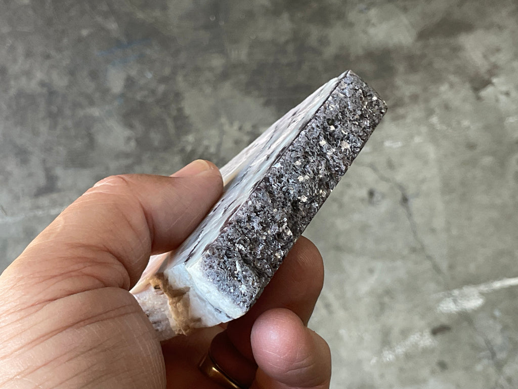 208g Pink Petalite Polished Slab with Lepidolite Crust