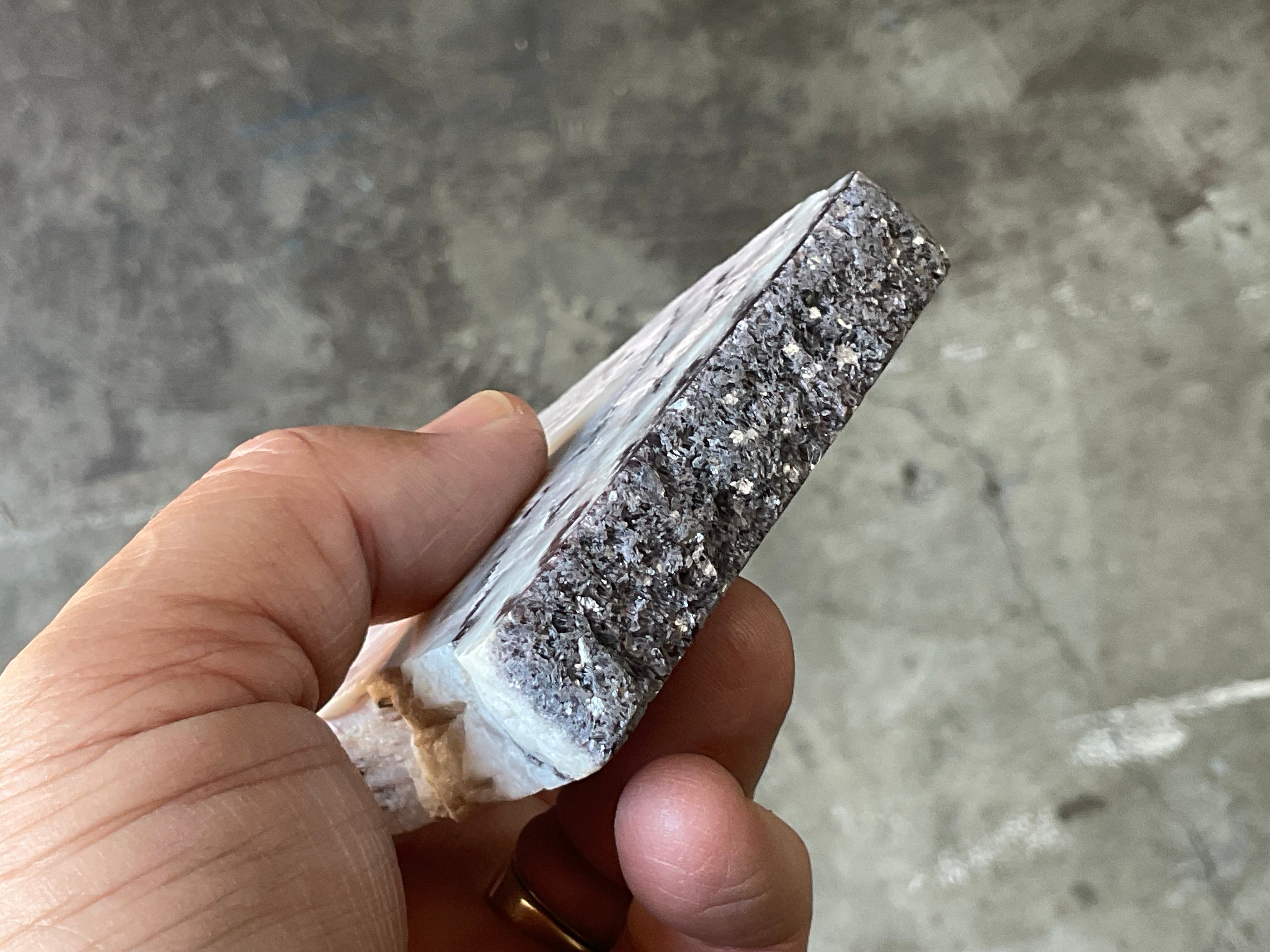 208g Pink Petalite Polished Slab with Lepidolite Crust