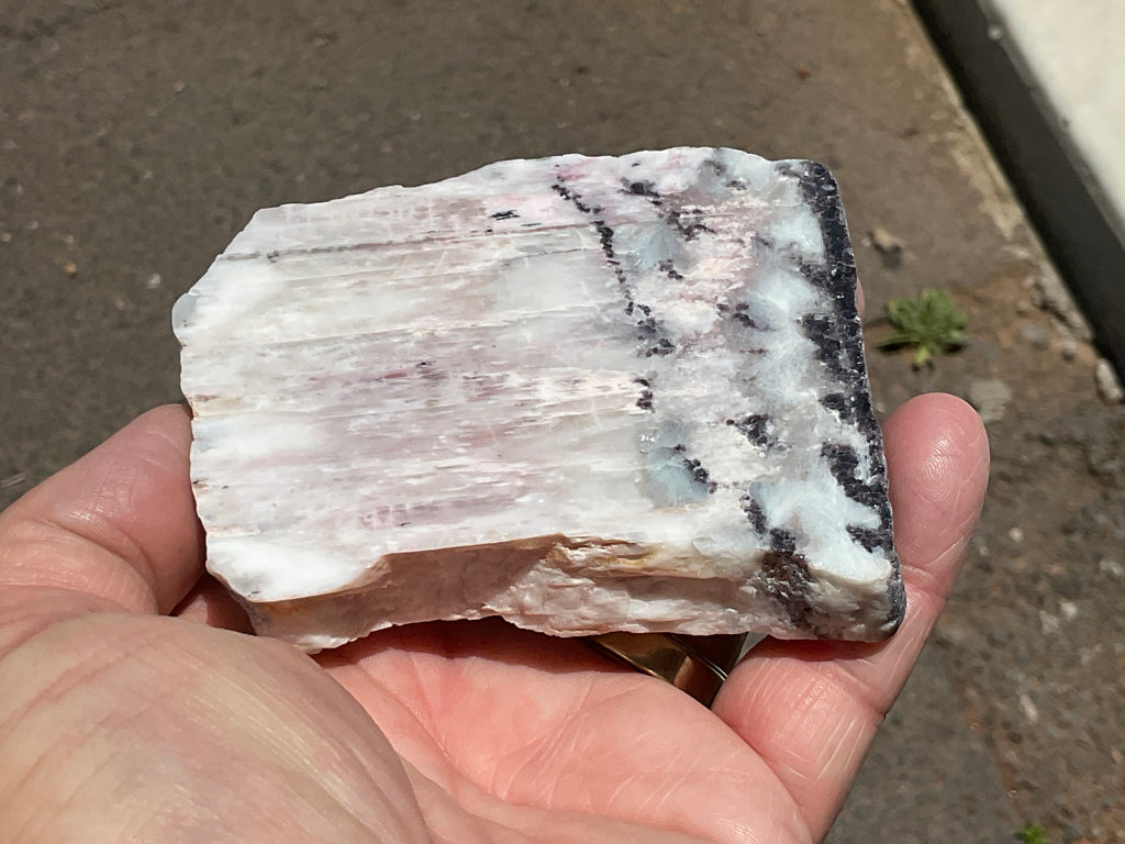208g Pink Petalite Polished Slab with Lepidolite Crust