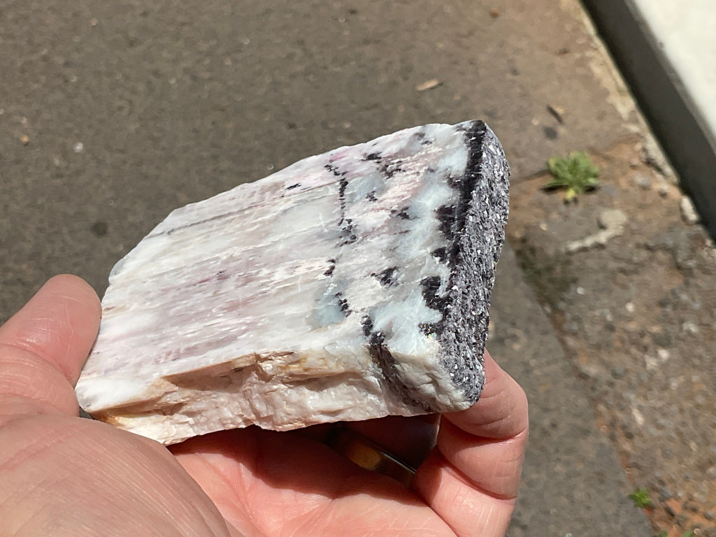 208g Pink Petalite Polished Slab with Lepidolite Crust