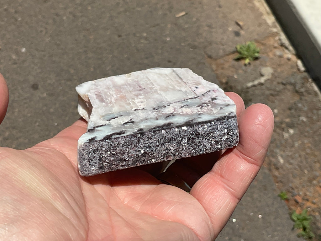 208g Pink Petalite Polished Slab with Lepidolite Crust