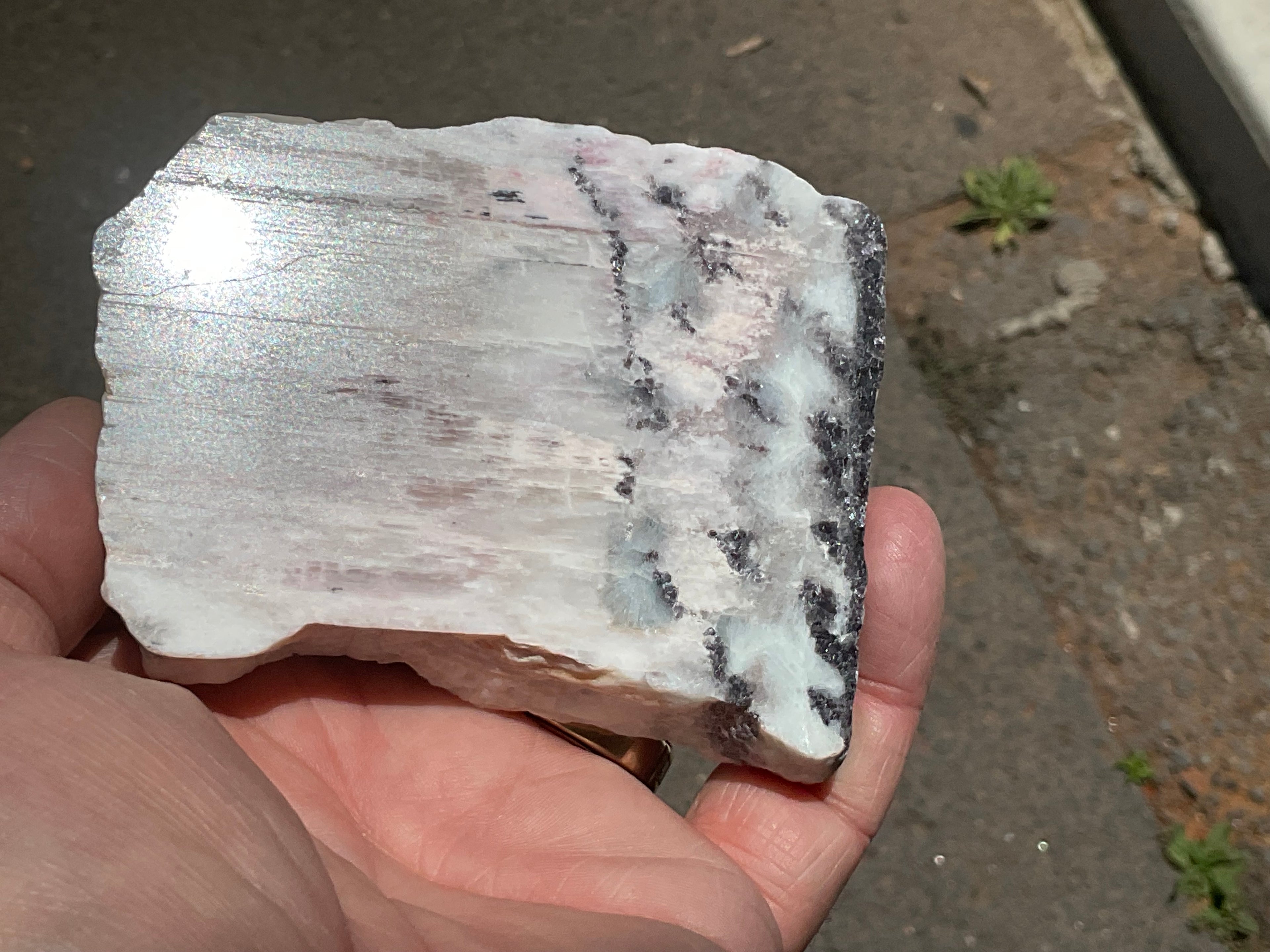 208g Pink Petalite Polished Slab with Lepidolite Crust