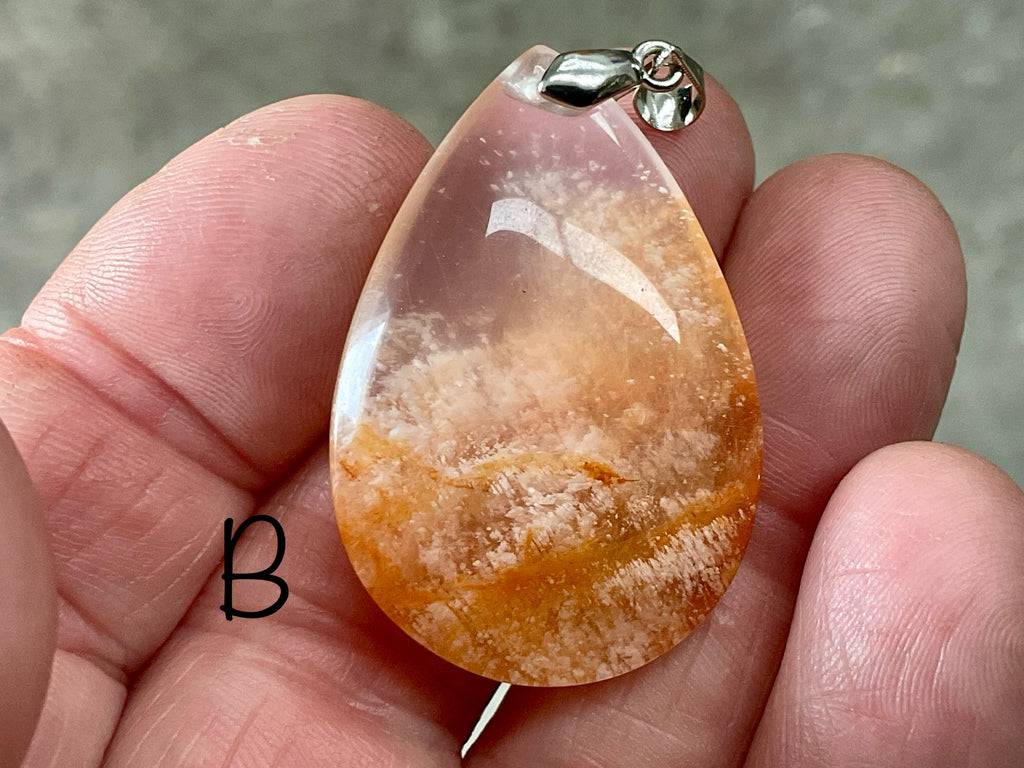 White Feather with Hematite Garden Quartz Pendant 1B