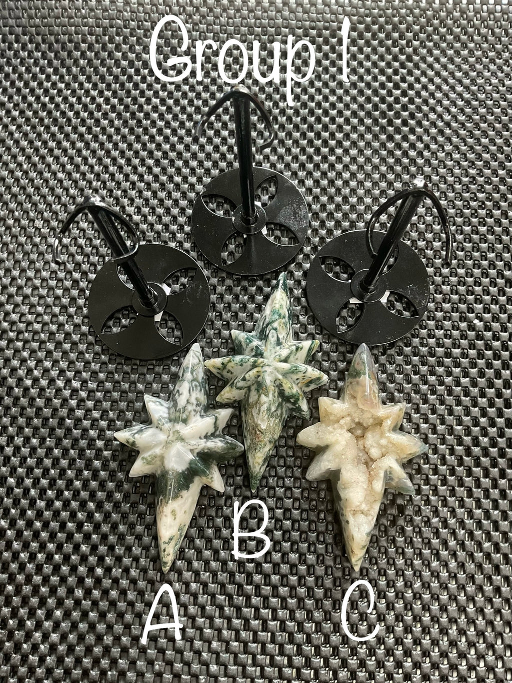 82g Moss Agate Polaris Carving with stand 1A