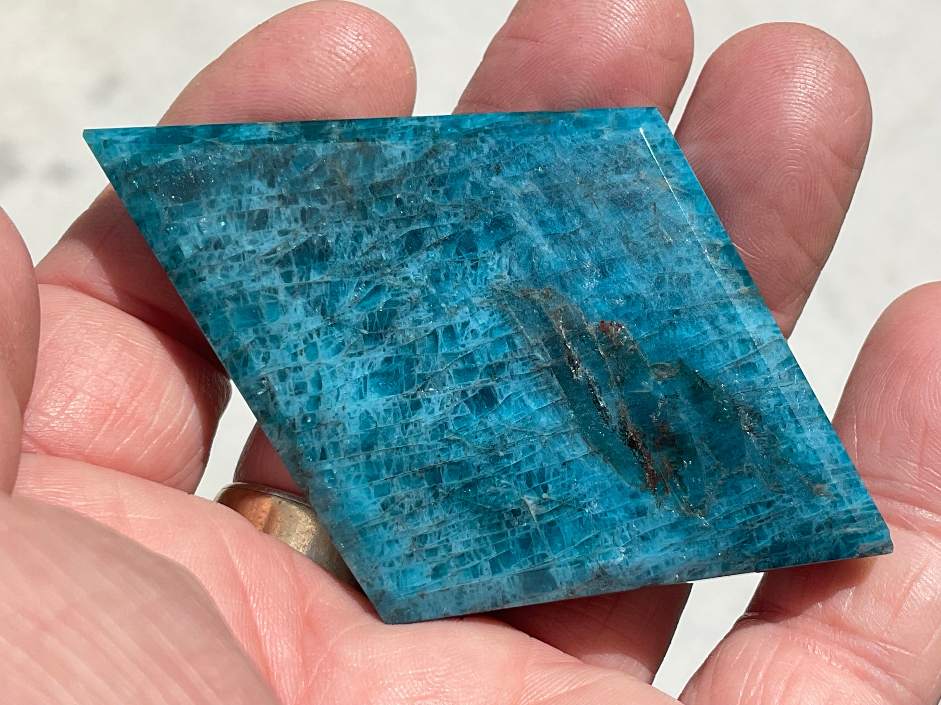 56g Blue Apatite Polished Diamond with stand 1A