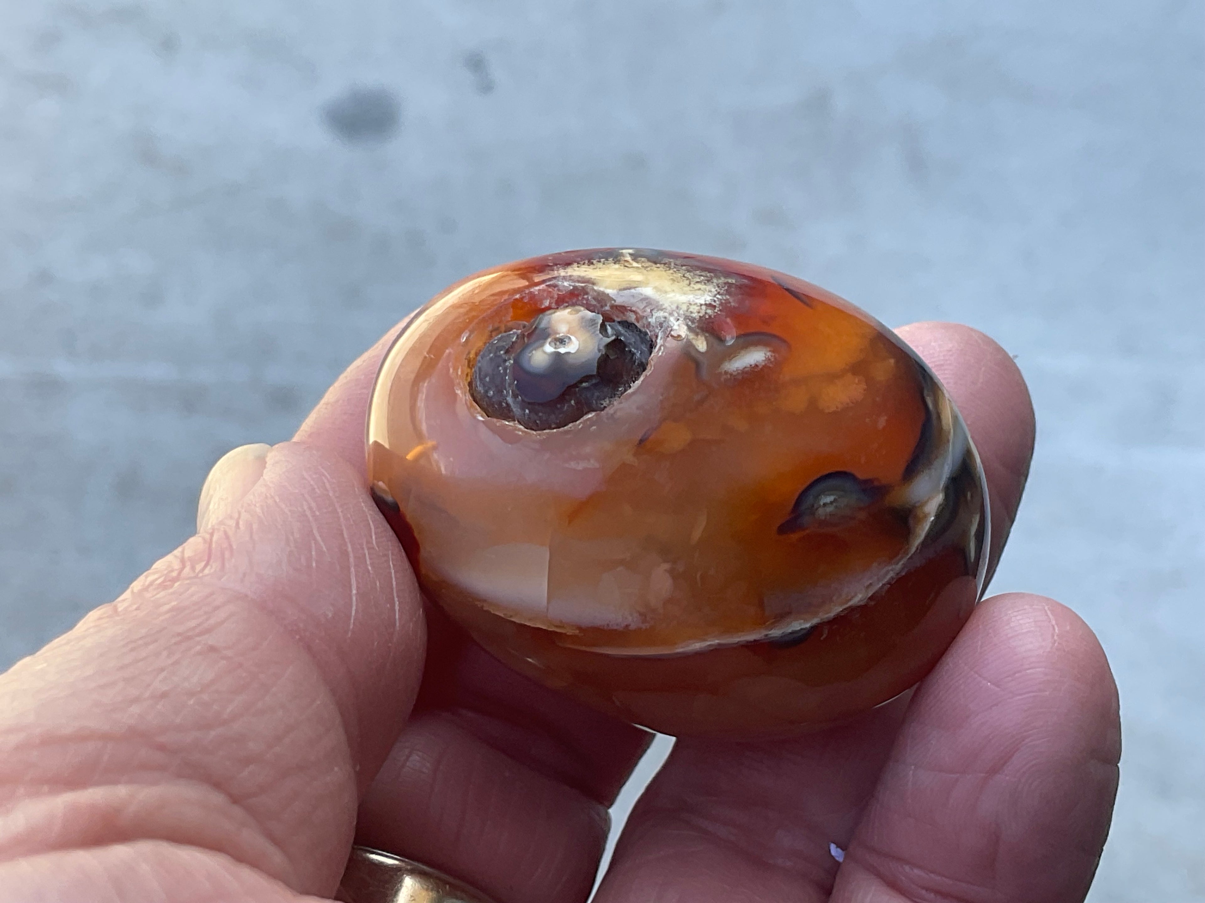 66g Carnelian Orca Agate Palmstone 1A