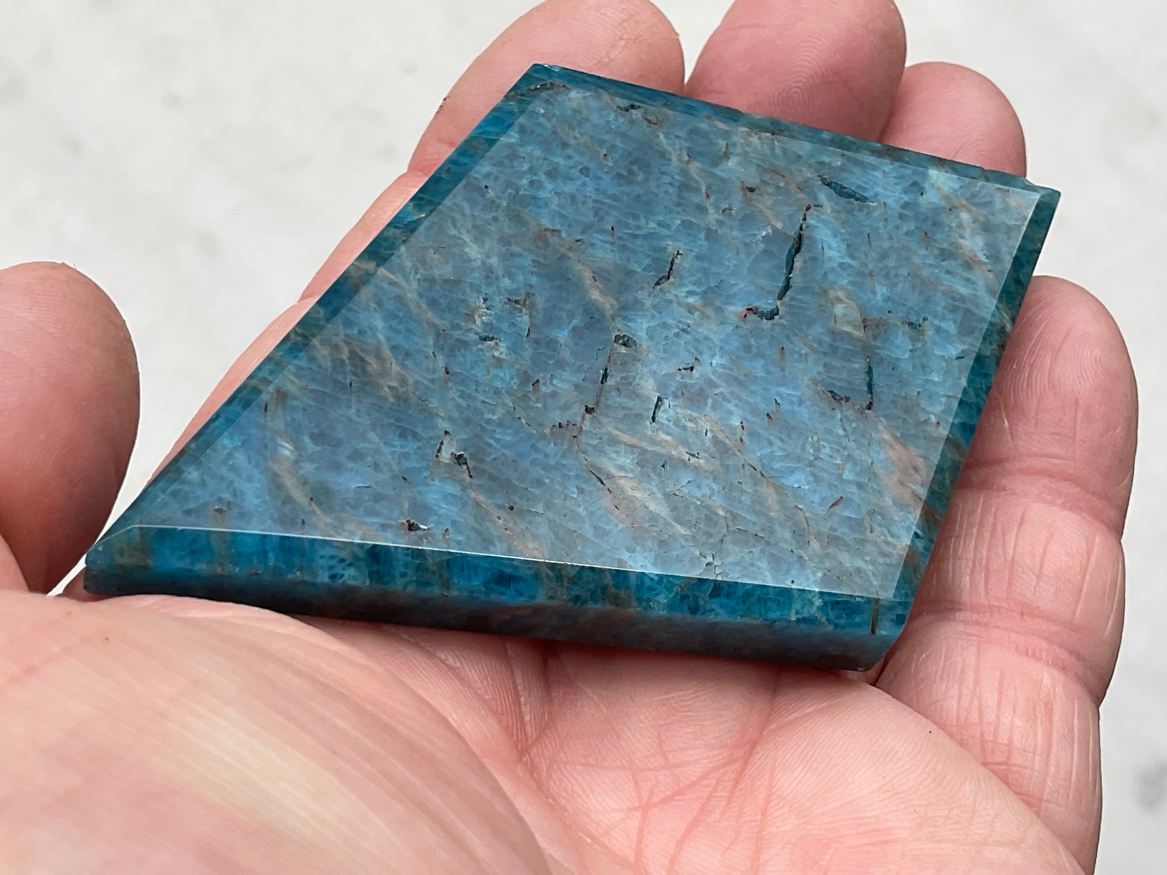 88g Blue Apatite Polished Diamond with stand 3C