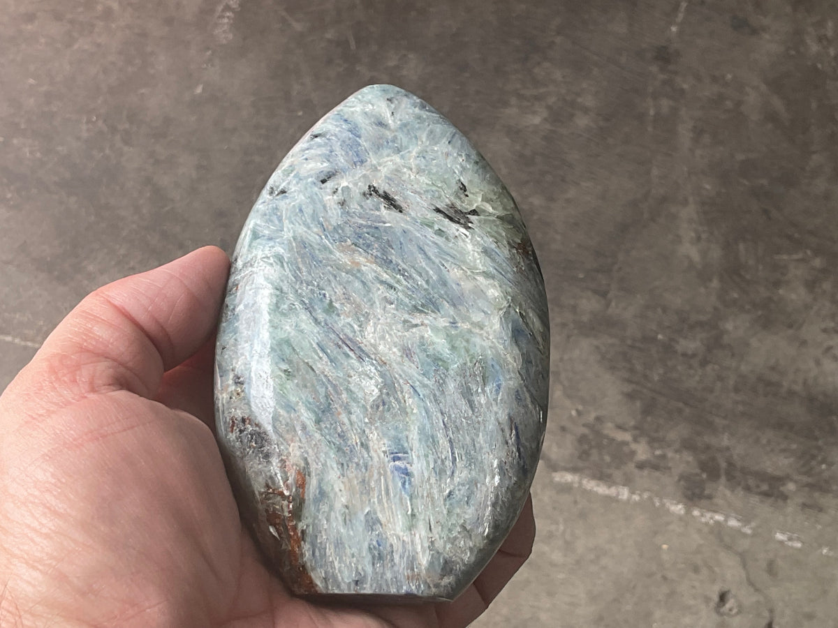 527g Polished Blue/Green Kyanite Teardrop Freeform 2B