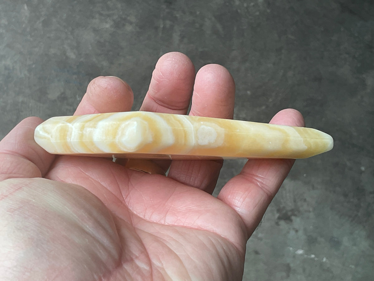122g Orange Banded Calcite Polished Freeform Diamond 1A