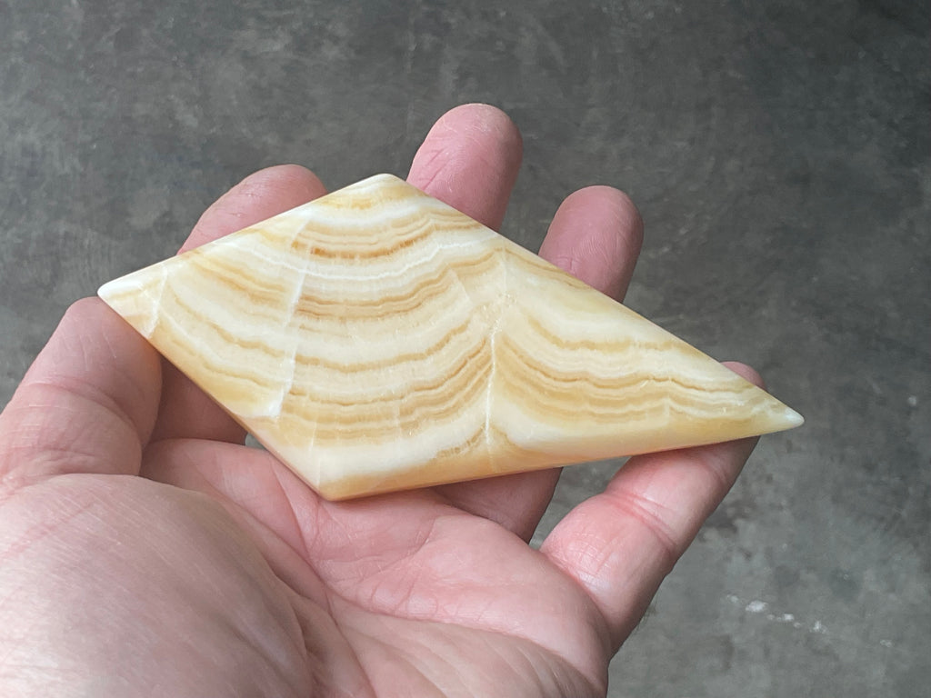 122g Orange Banded Calcite Polished Freeform Diamond 1A