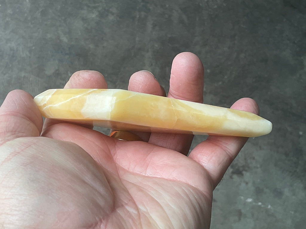 122g Orange Banded Calcite Polished Freeform Diamond 1A