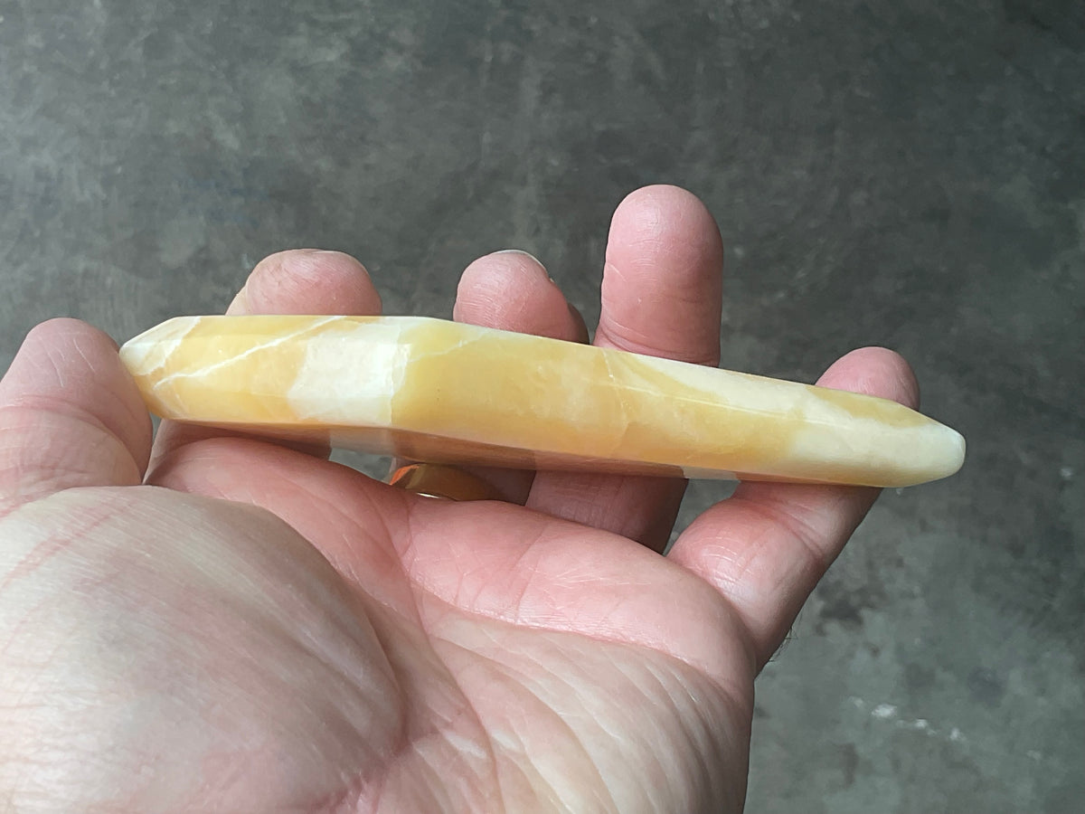122g Orange Banded Calcite Polished Freeform Diamond 1A