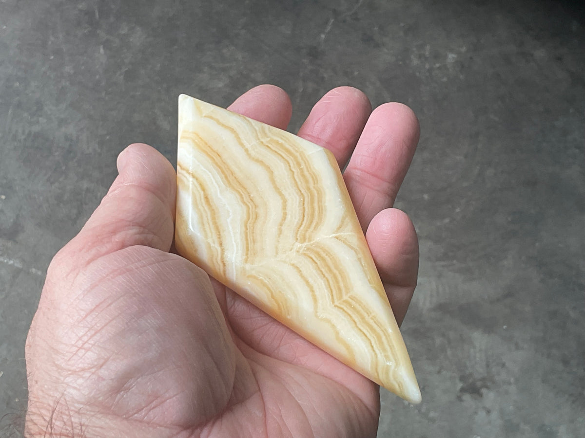 122g Orange Banded Calcite Polished Freeform Diamond 1A