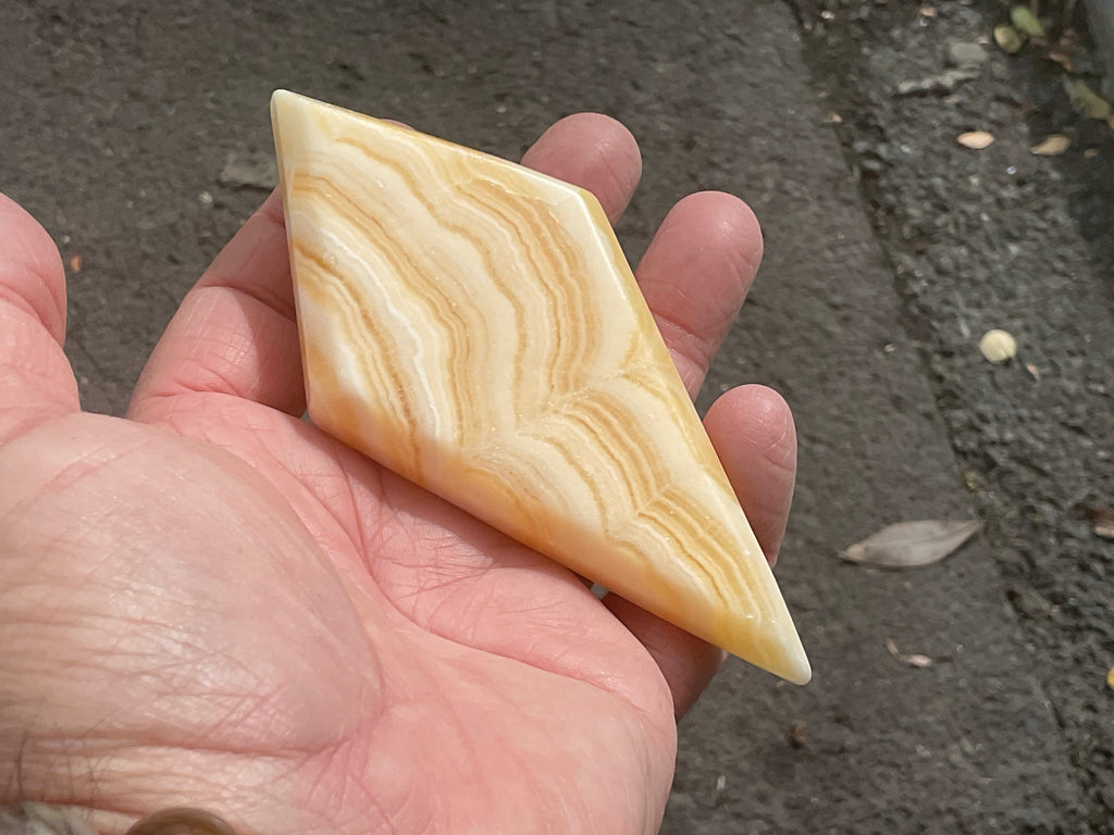 122g Orange Banded Calcite Polished Freeform Diamond 1A