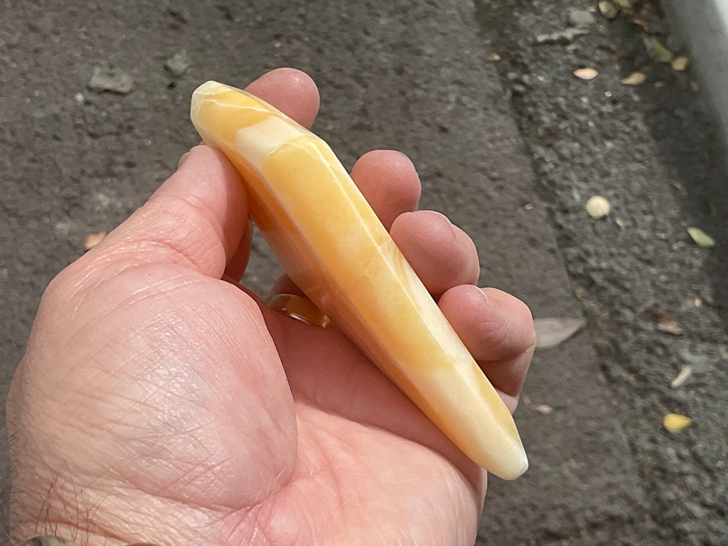122g Orange Banded Calcite Polished Freeform Diamond 1A