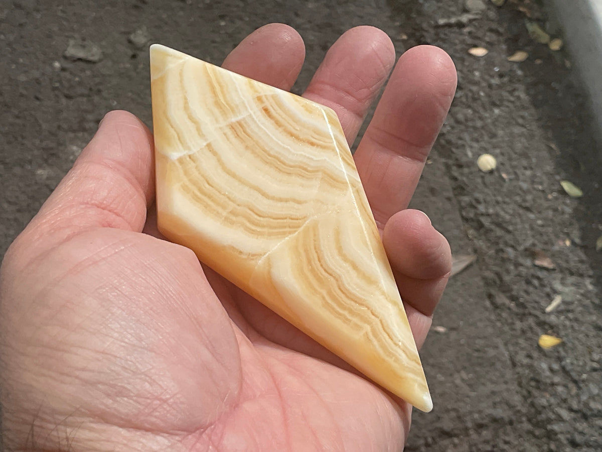 122g Orange Banded Calcite Polished Freeform Diamond 1A
