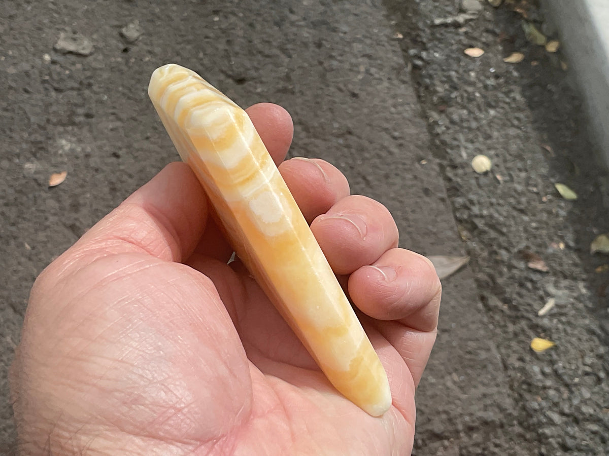 122g Orange Banded Calcite Polished Freeform Diamond 1A
