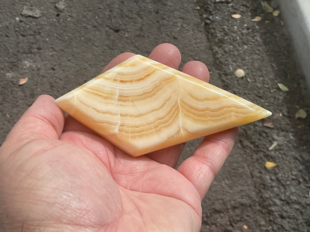122g Orange Banded Calcite Polished Freeform Diamond 1A