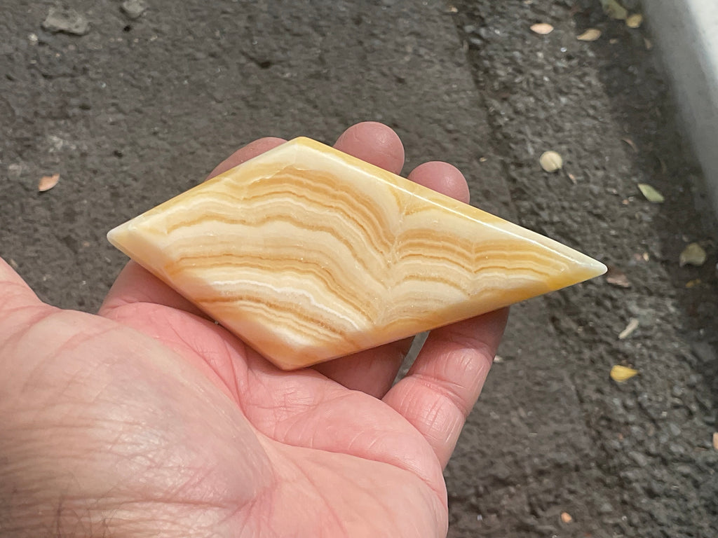 122g Orange Banded Calcite Polished Freeform Diamond 1A