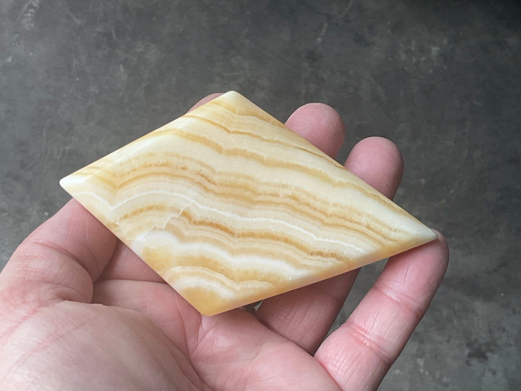 123g Orange Banded Calcite Polished Freeform Diamond 1C