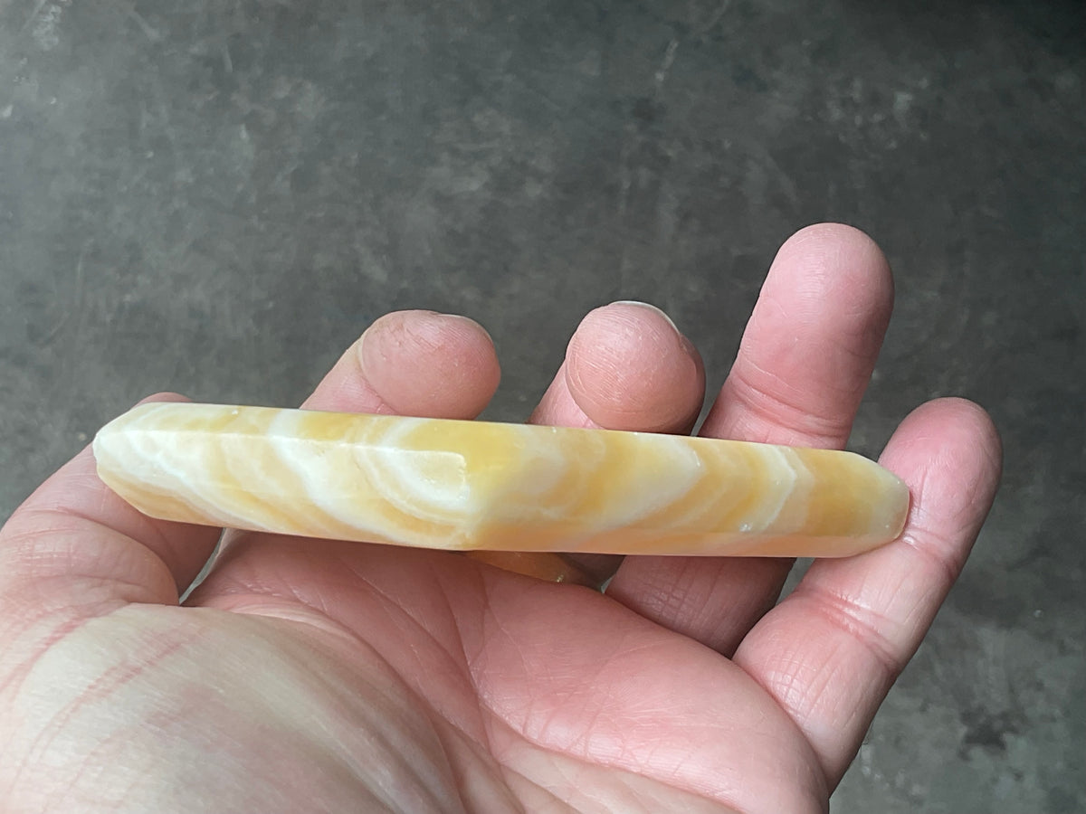 123g Orange Banded Calcite Polished Freeform Diamond 1C