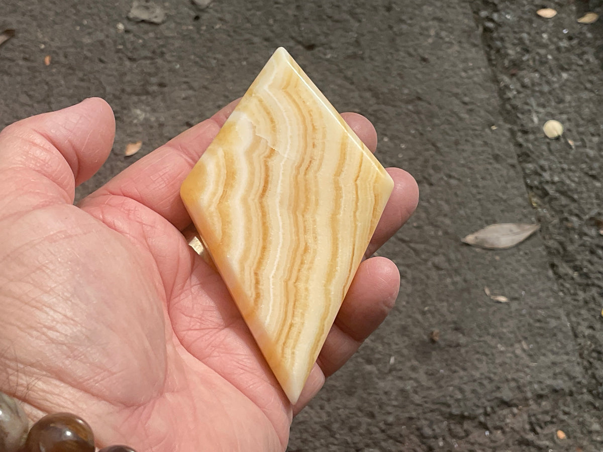 123g Orange Banded Calcite Polished Freeform Diamond 1C