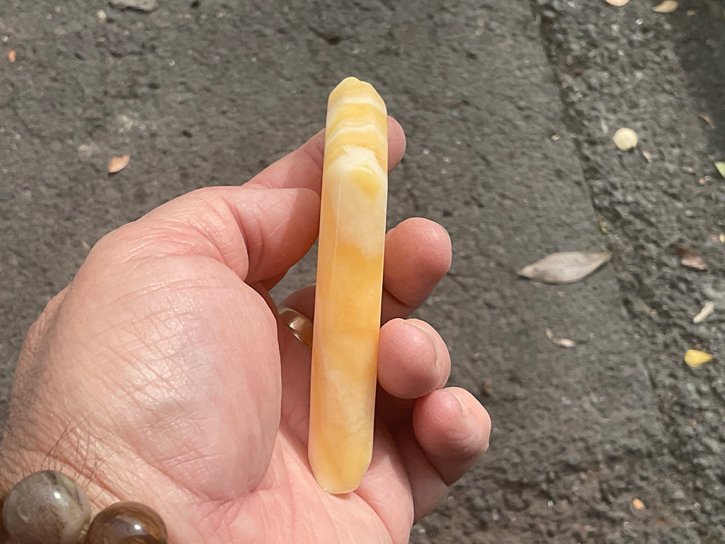 123g Orange Banded Calcite Polished Freeform Diamond 1C
