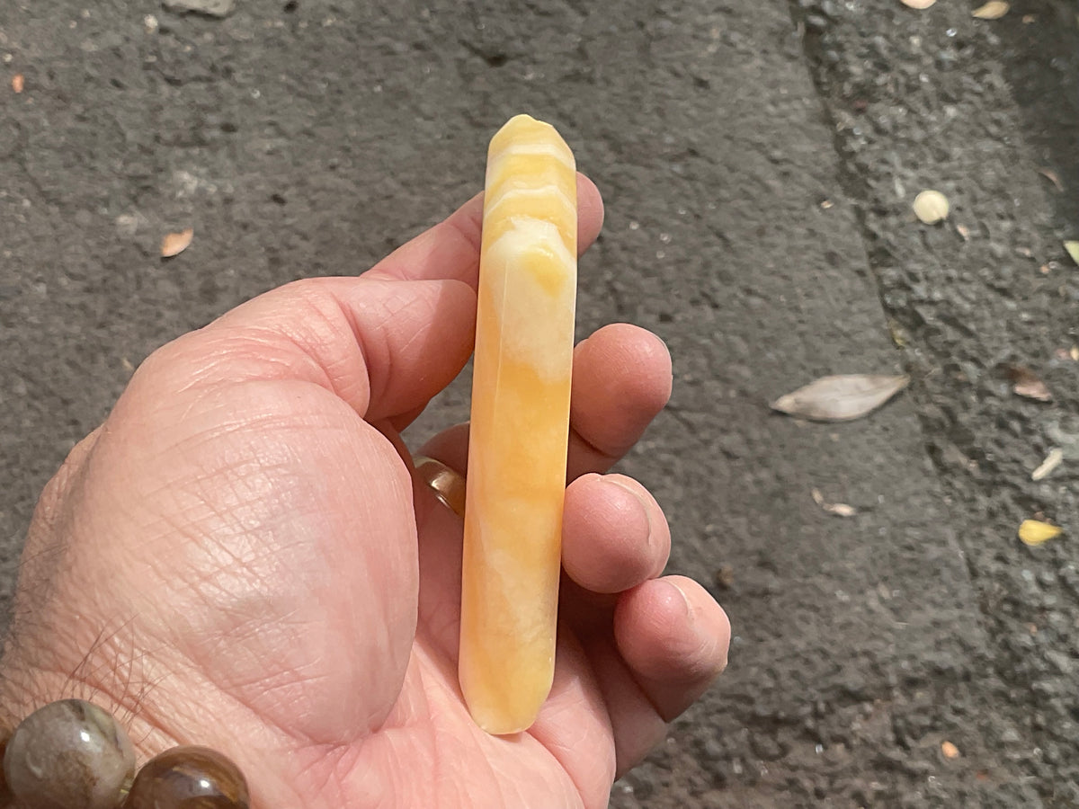 123g Orange Banded Calcite Polished Freeform Diamond 1C