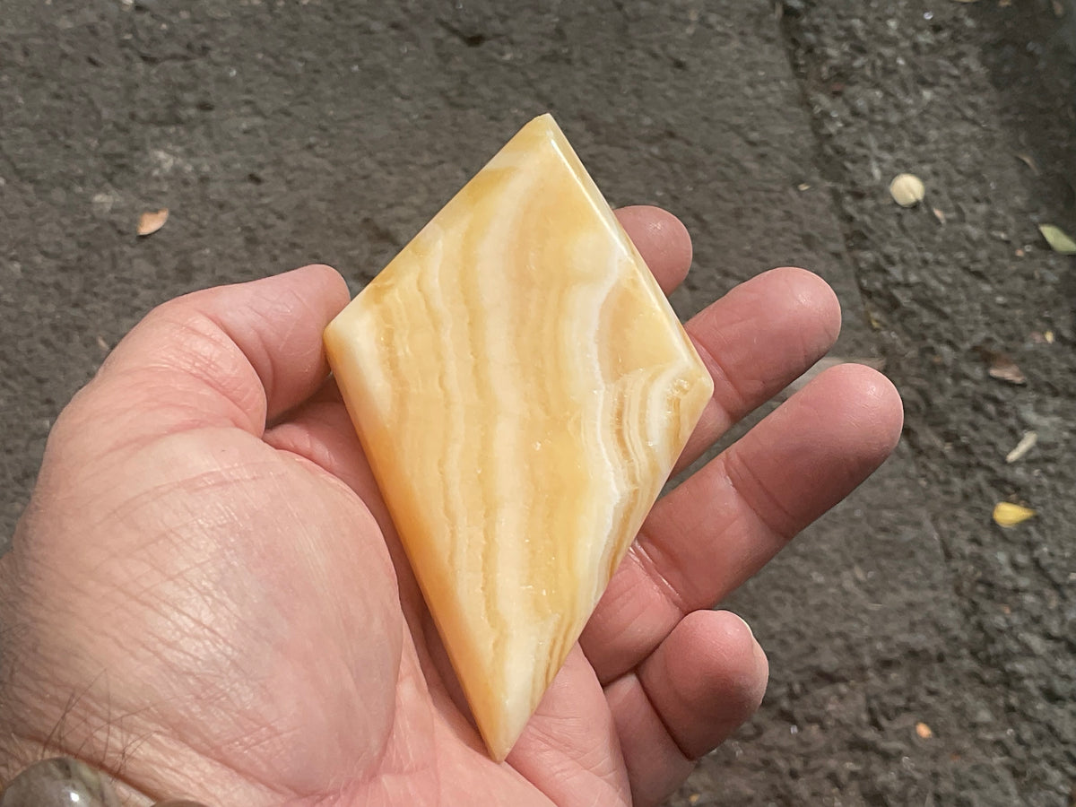 123g Orange Banded Calcite Polished Freeform Diamond 1C