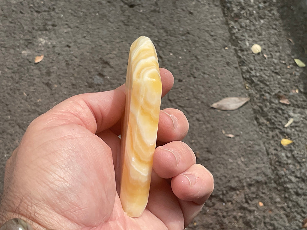123g Orange Banded Calcite Polished Freeform Diamond 1C