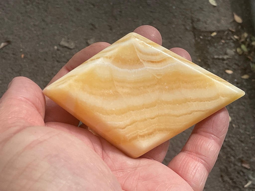 123g Orange Banded Calcite Polished Freeform Diamond 1C