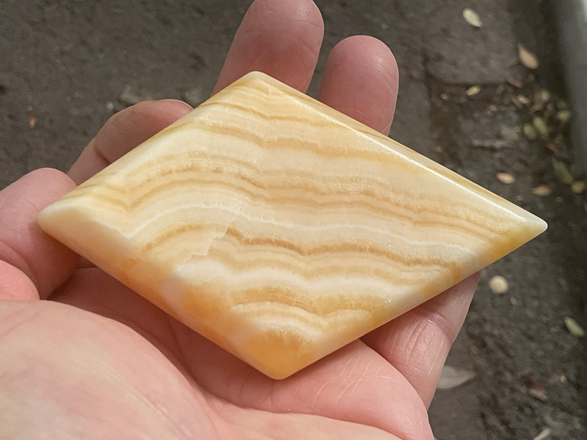 123g Orange Banded Calcite Polished Freeform Diamond 1C