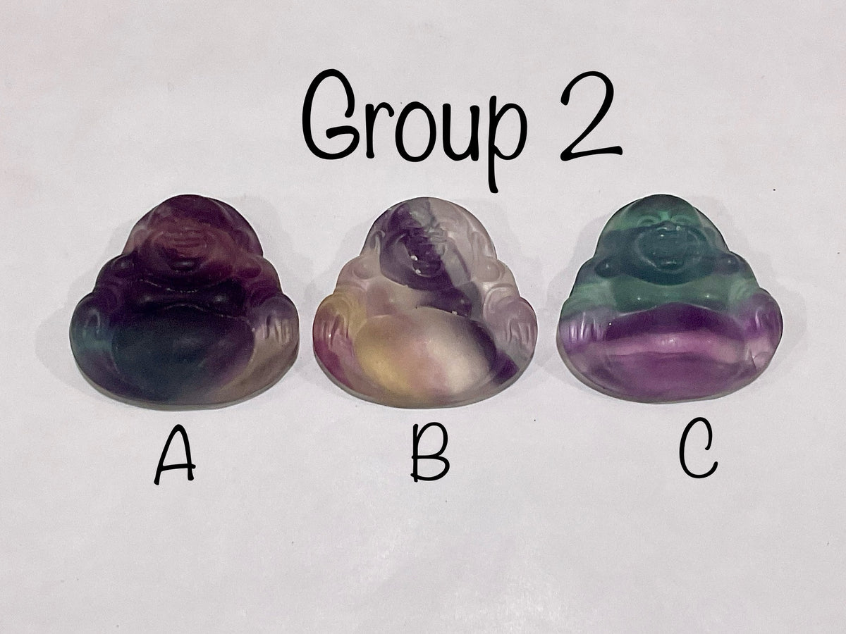 Matt Finish Rainbow Fluorite Buddha Carving Group 2