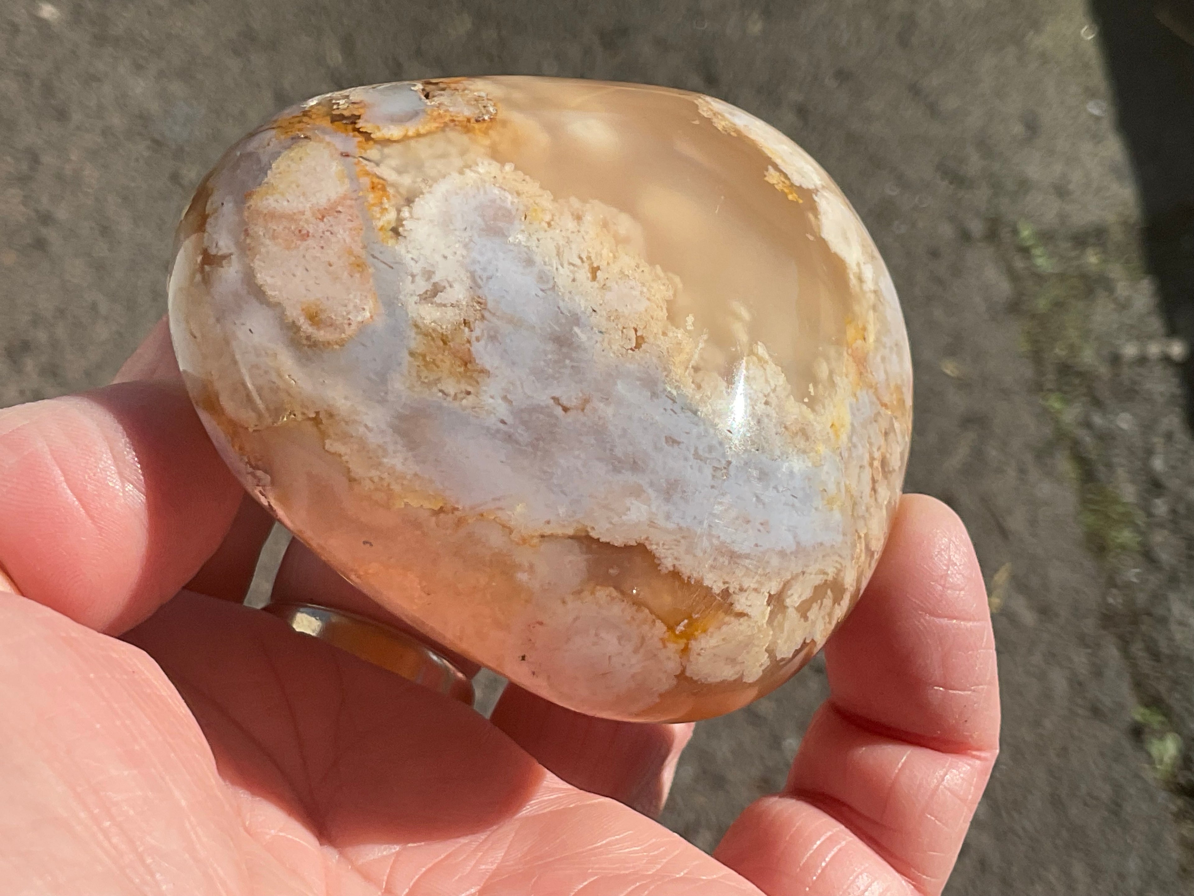 215g Flower Agate Palmstone 12B