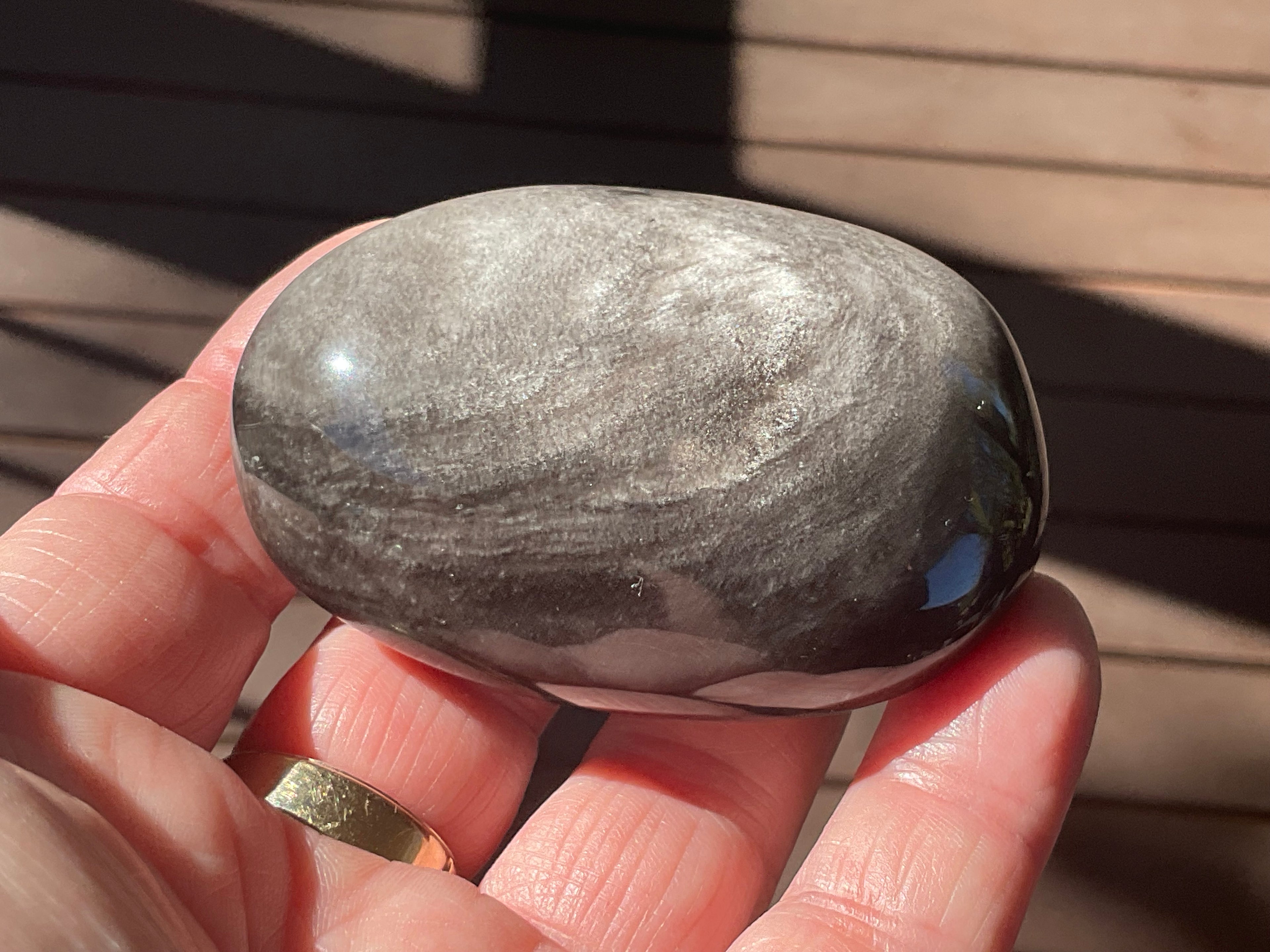 107g Silver Sheen Obsidian Palmstone 4C