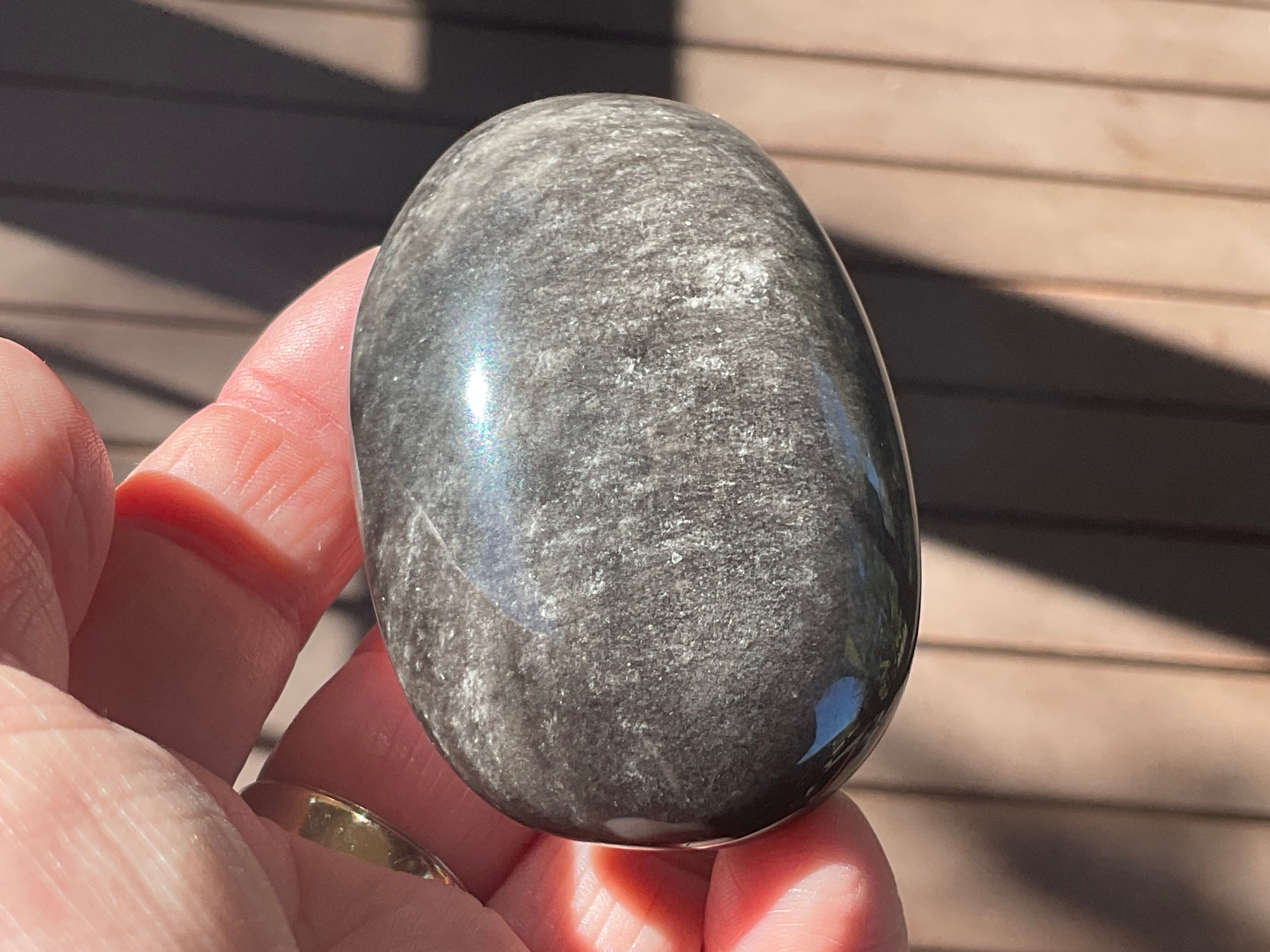 107g Silver Sheen Obsidian Palmstone 4C