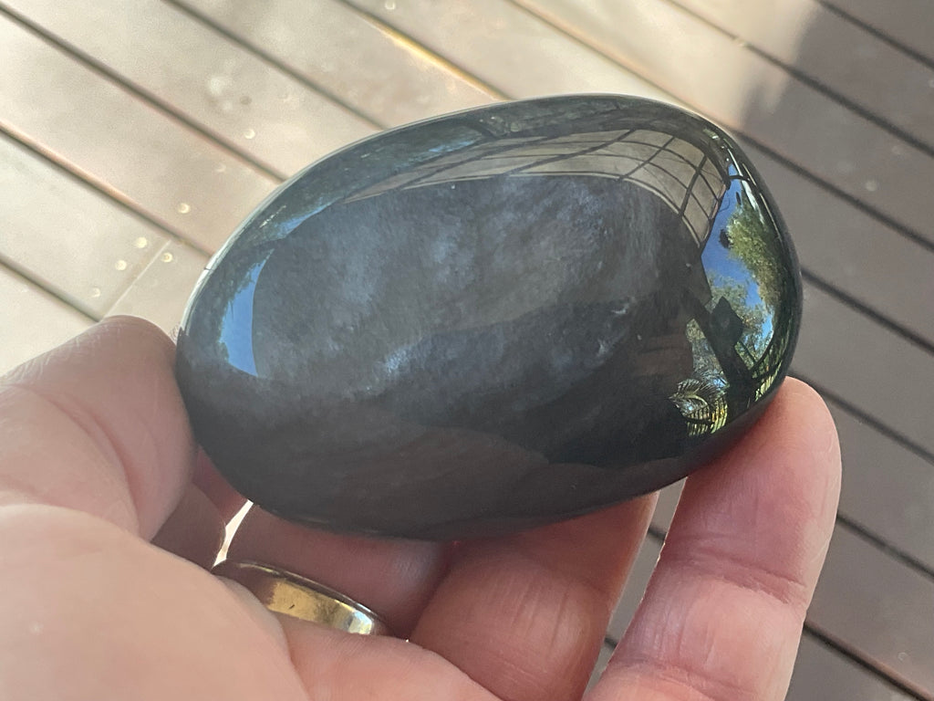 107g Silver Sheen Obsidian Palmstone 4C