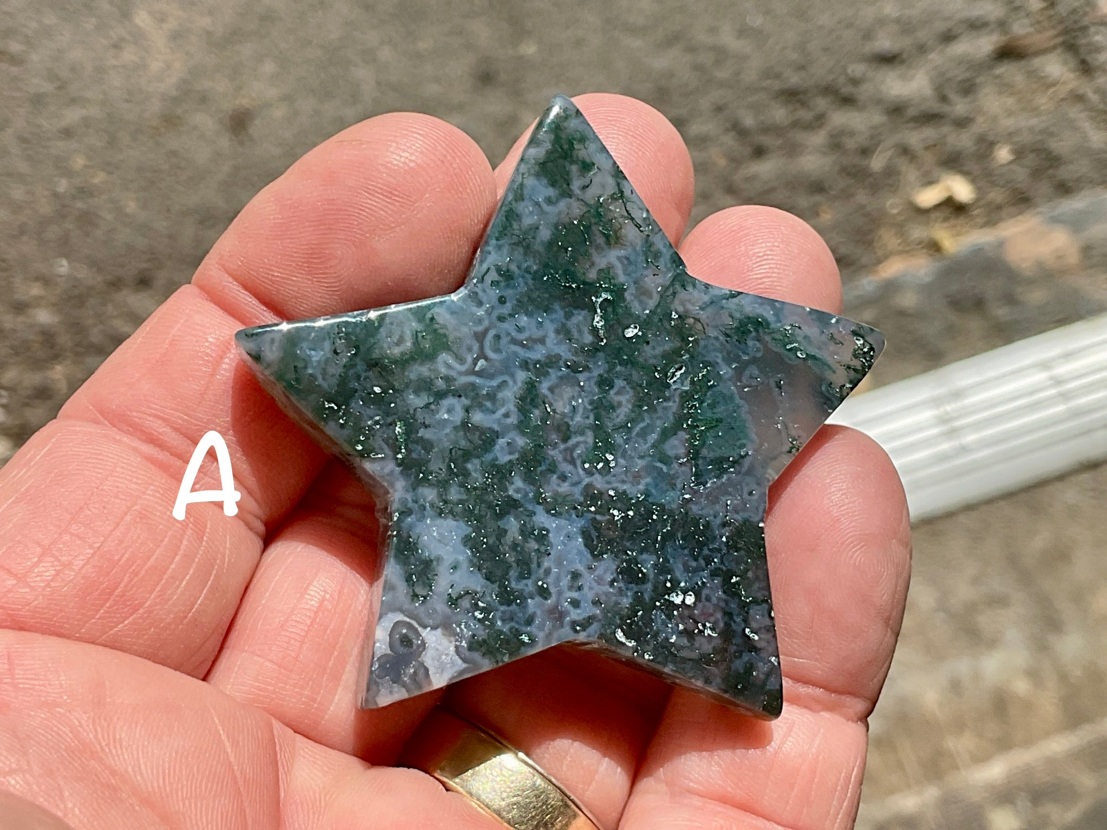 Moss Agate Hand Carved Flat Star Group 1