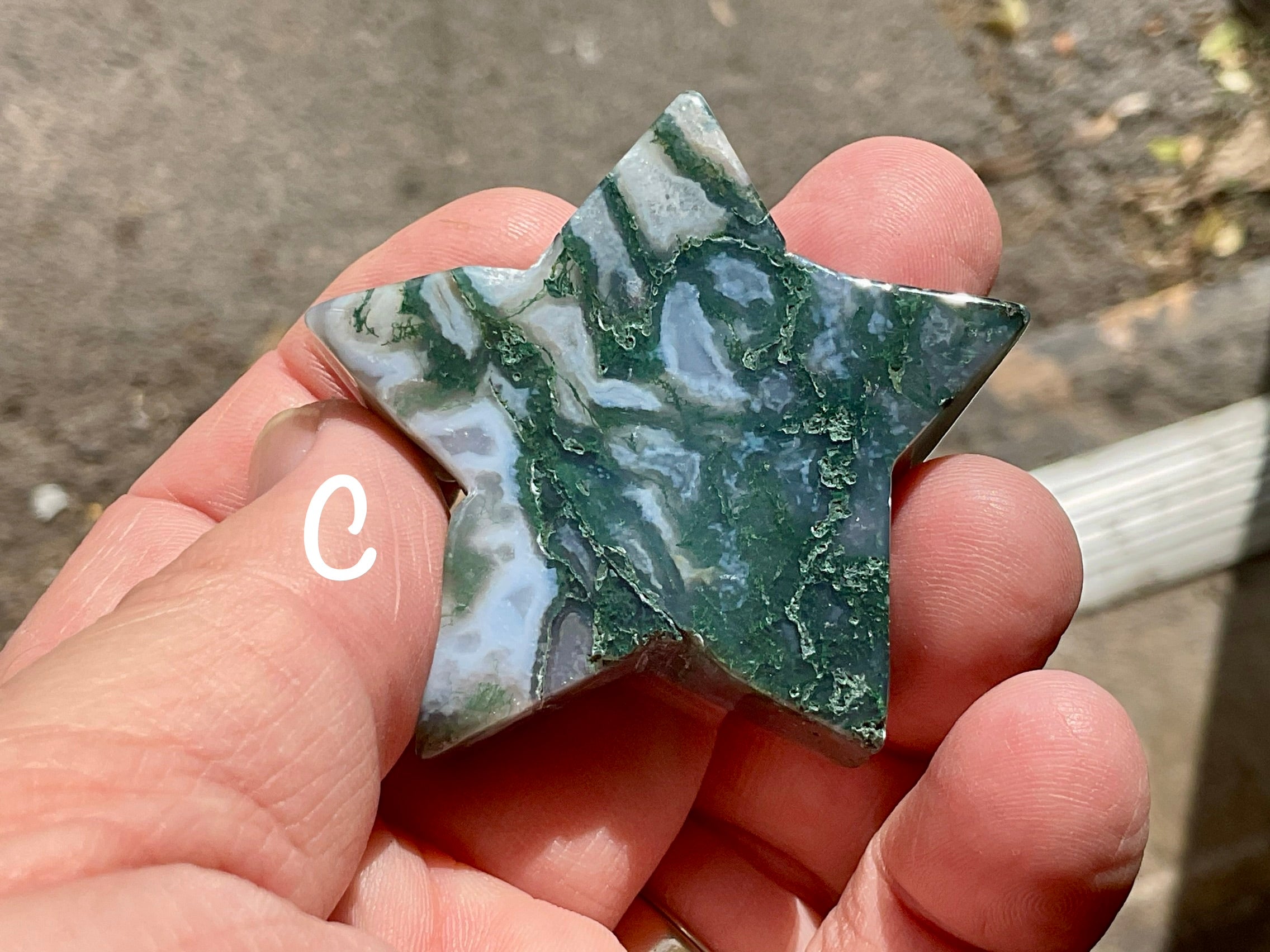 Moss Agate Hand Carved Flat Star Group 1