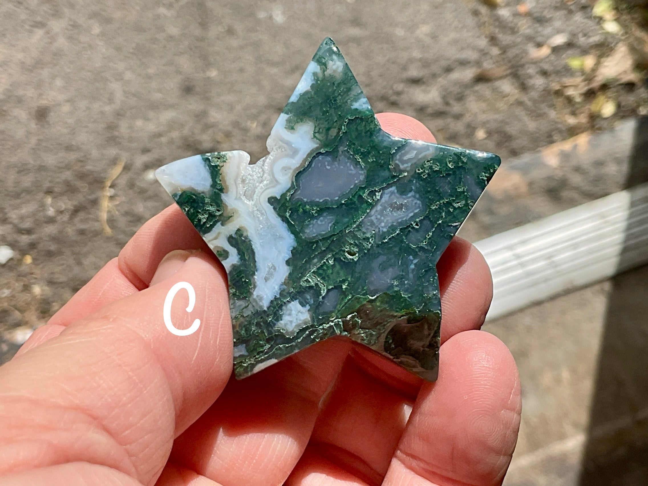 Moss Agate Hand Carved Flat Star Group 1