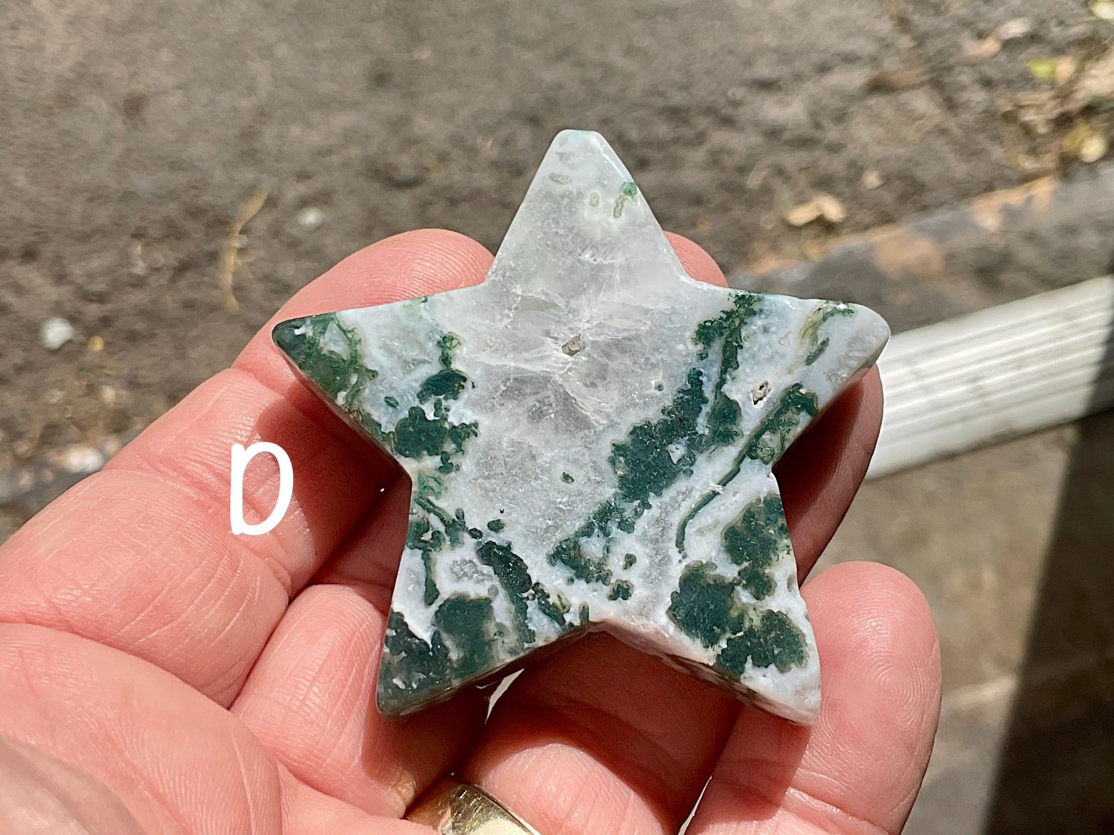 Moss Agate Hand Carved Flat Star Group 1