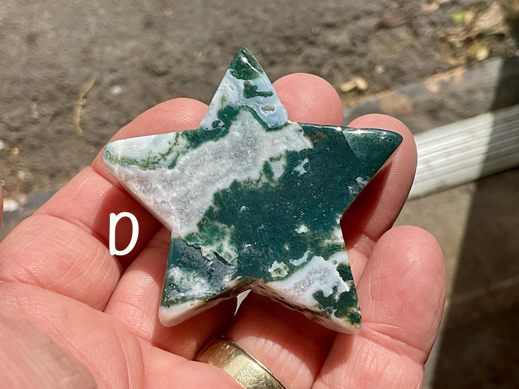Moss Agate Hand Carved Flat Star Group 1