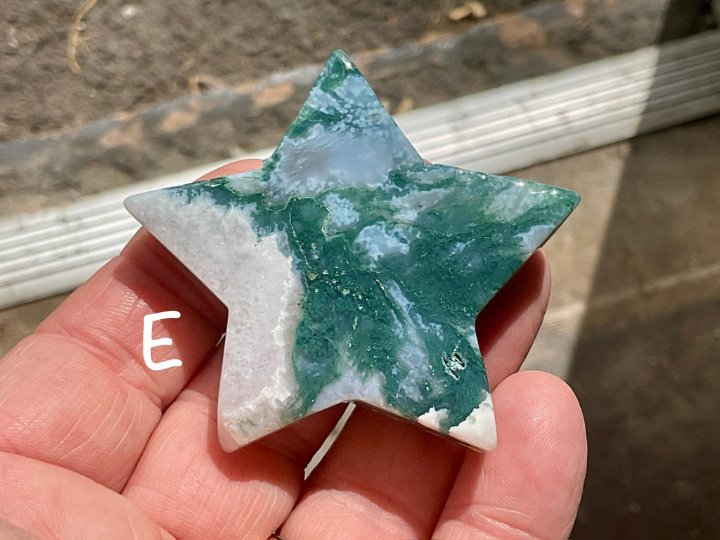 Moss Agate Hand Carved Flat Star Group 1