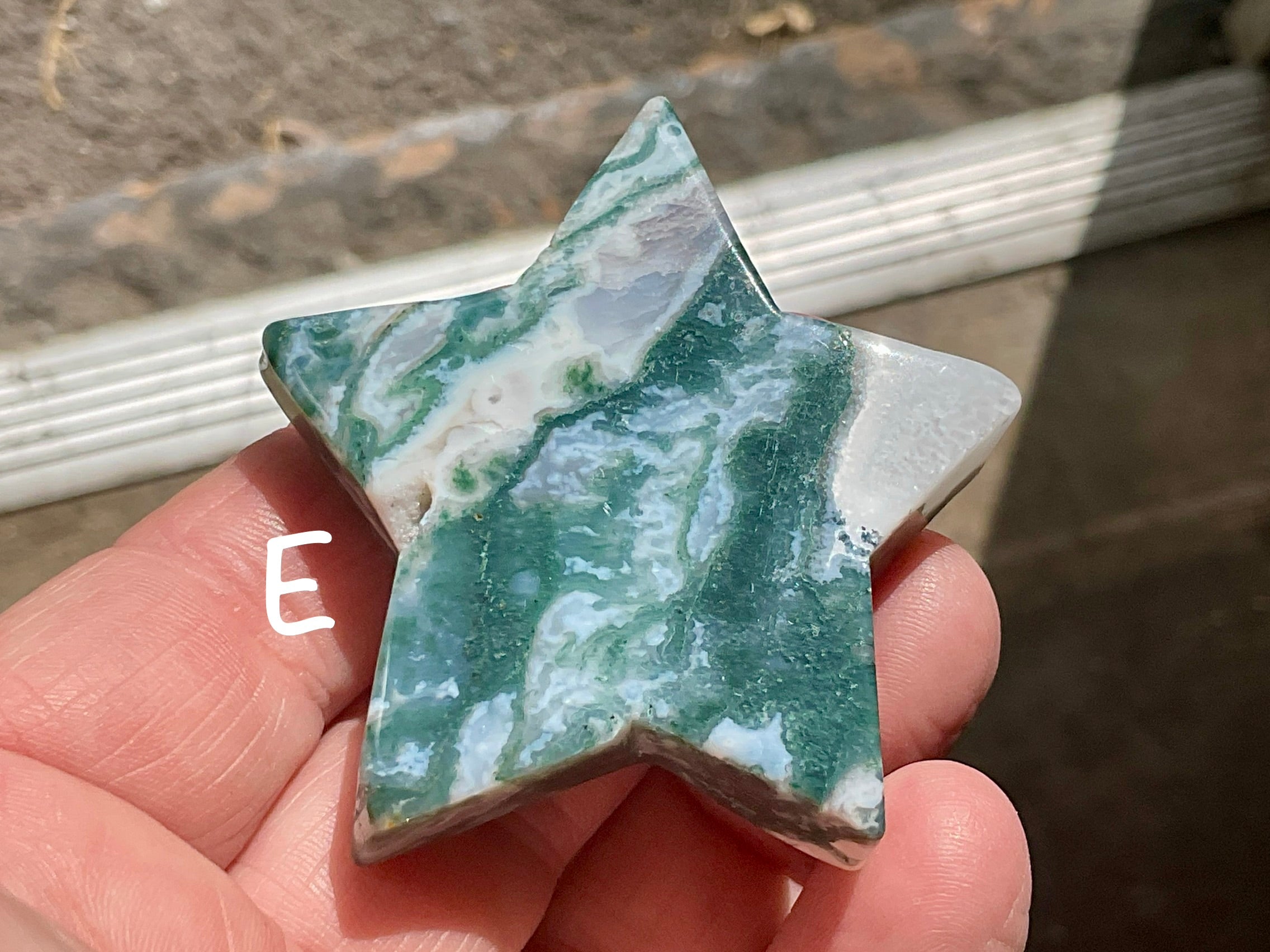 Moss Agate Hand Carved Flat Star Group 1