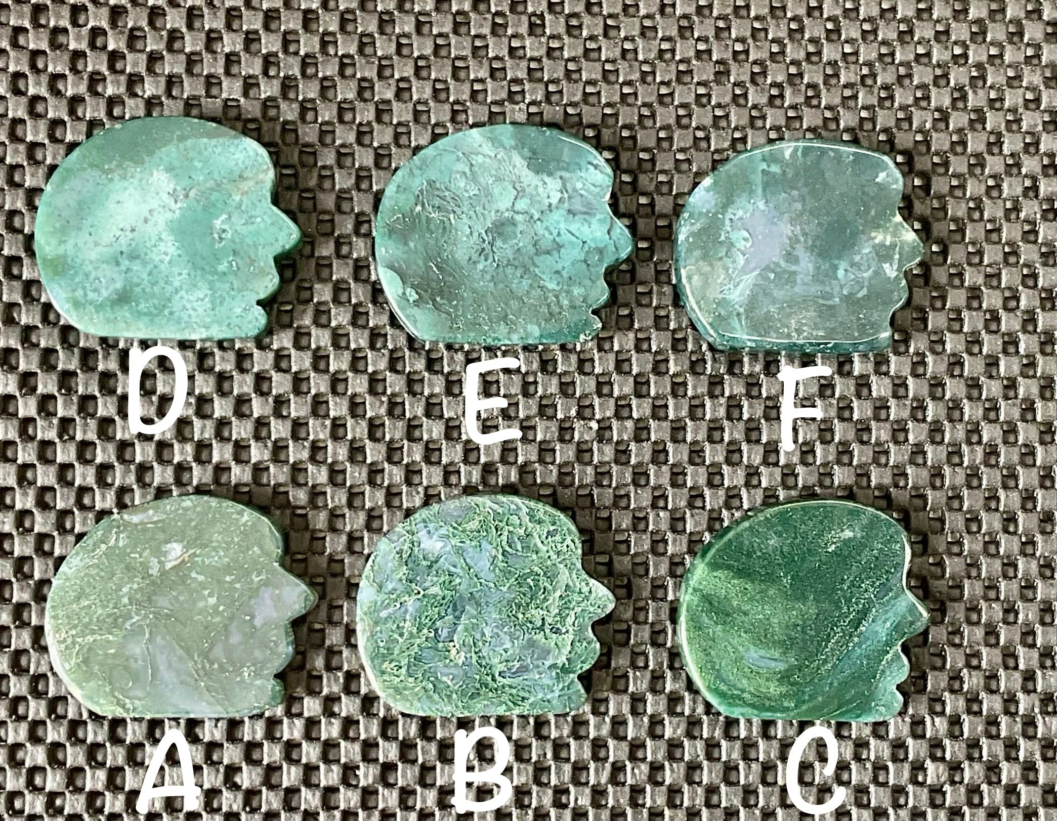 Moss Agate “Man in Moon” Carving Group 1