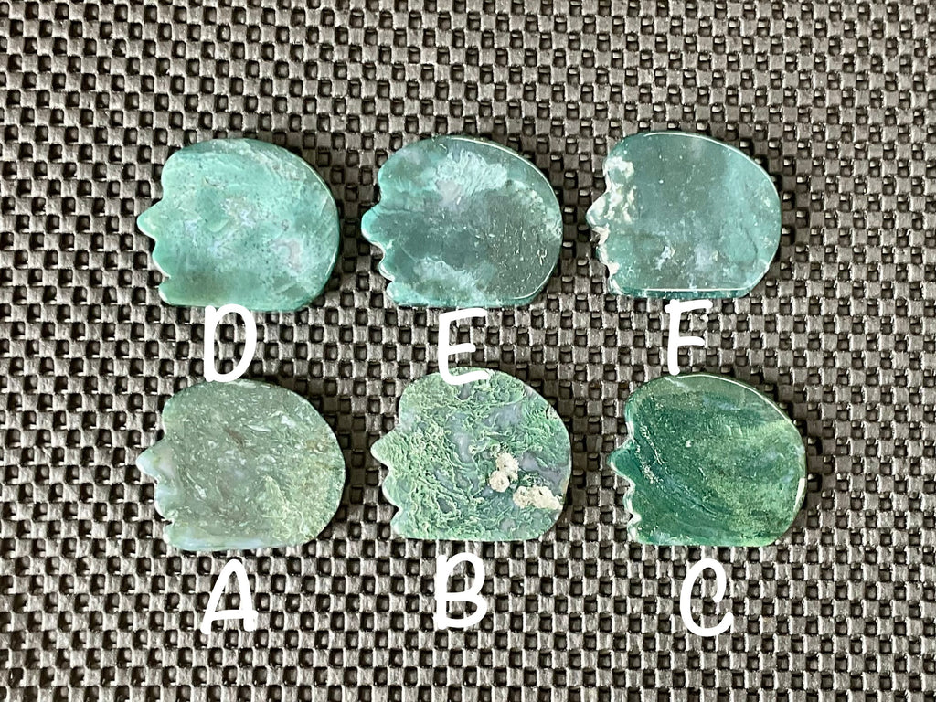 Moss Agate “Man in Moon” Carving Group 1