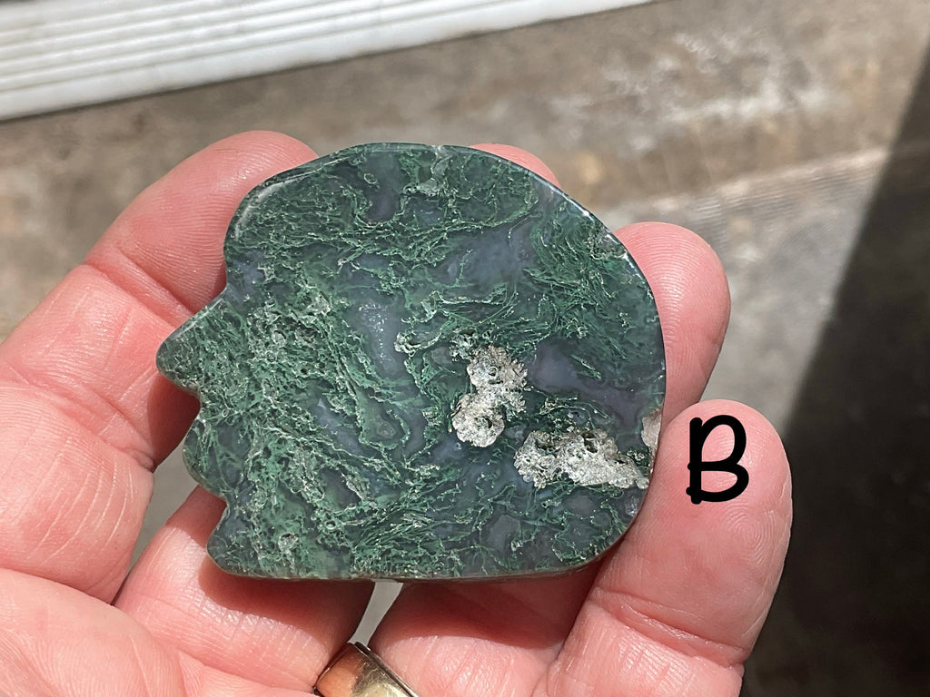 Moss Agate “Man in Moon” Carving Group 1